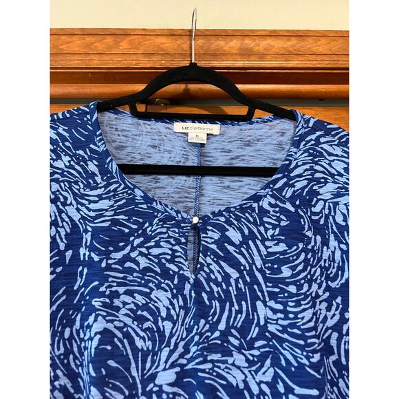 NWT Liz Claiborne Women's Drawstring Tee Blouse Short Sleeve Winter Blue Size XL - Picture 2 of 8